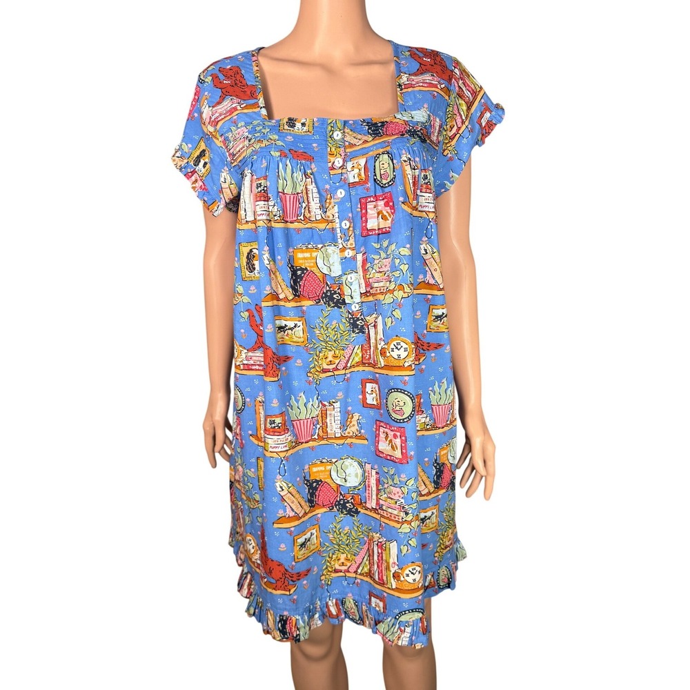 Printfresh Blue Novelty Print Cotton Nightgown